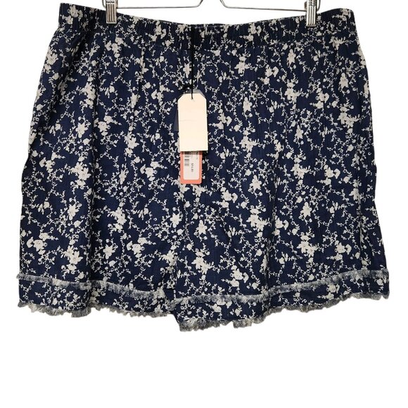 Cotton Bleu 3X Shorts Navy Blue & White Floral Print Elastic Waist Pockets NWT - Picture 3 of 6